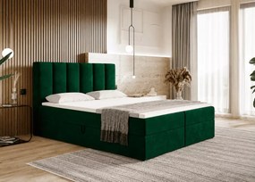 Łóżko kontynentalne Sergio boxspring z materacem bonell i pojemnikami na pościel tapicerowane