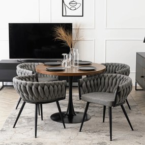 Krzesło Tapicerowane Plecione do Salonu EMPOLI Szare Nowoczesne Loft