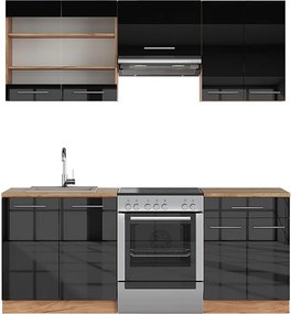 Aneks kuchenny antracytowy wysoki połysk/złoty dąb power 200x60x81.6 fame-line