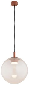 Szklana lampa wisząca Sacramento – różowa opalizowana kula 30 cm z mocowaniem terakotowym