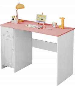 Biurko białe z szufladą szafką dla dziewczyny z różowym blatem loft pojemne