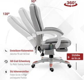 Vinsetto Ergonomiczny fotel biurowy Fotel biurowy z masażem Regulowane siedzisko Maksymalne obciążenie 120kg Szary | Aosom PL