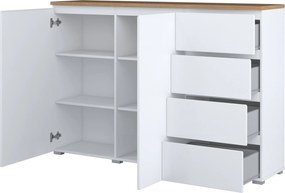 Komoda ORVO 150 cm do Salonu Sypialni Biały-dąb mauvella
