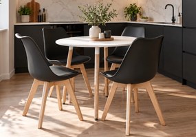 Mały stół z 4 krzesłami - zestaw Molde 038, okrągły stół 80 cm i 4 czarne krzesła