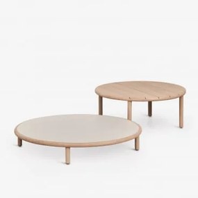 Zestaw 2 Okrągłych Stolików Kawowych Z Drewna Akacjowego Olivia Biały Gardenia – Jasnobrązowy Acacia & Jasny Akacjowy Brąz - Sklum