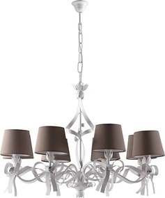 Lucy - Biały lakierowany żyrandol z żelaza z dekoracją w stylu shabby chic i gołębioszarymi kloszami z tworzywa PVC, 8 lamp, 119 cm - Ø84 cm - BL184-8-BCO