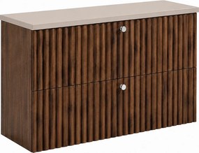 Szafka łazienkowa wisząca z blatem 80, dąb orzech + blat kaszmir, uchwyty w trzech kolorach, 80 x 44,4 x 58,6 cm