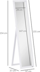 Pełnowymiarowe lustro HOMCOM, wolnostojące, montowane na ścianie, rama MDF, 37 x 37 x 154 cm, Białe