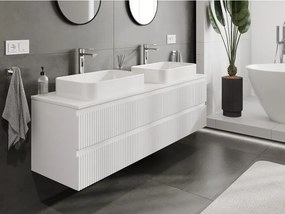 Mexen Rivel szafka łazienkowa podumywalkowa 160 cm z blatem, 2 szuflady, ryflowana , biała mat - 91A20-16047-2-BFFC01