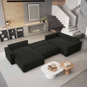 Masseno Narożnik VELAMI z funkcją spania i pojemnikiem na pościel Narozniki U, Rozkładana sofa - Czarny, MONOLITH 95