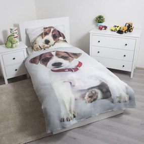 Szara bawełniana pościel dziecięca jednoosobowa 140x200 cm Dog – Jerry Fabrics