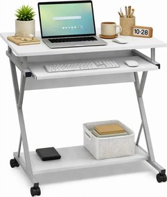 Białe małe komputerowe biurko na kółkach L8-K94