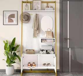 Zestaw na ubrania do przedpokoju 78x38,5x180,5 cm - z lustrem i wieszakami - Szafa na buty - z półkami - Biały