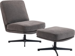 HOMCOM Fotel z podnóżkiem obrotowy, lounge w lnianej tkaninie do salonu, ciemnoszary | Aosom PL