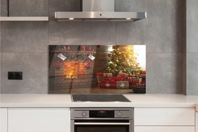 Szklany Panel Świąteczny Kominek z Prezentami