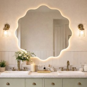 Lustro dekoracyjne o nieregularnym kształcie z podświetleniem  WAVE Simple LED | Różne rozmiary | Różne kolory : Kolor tafli szkła - Srebrny, Średnica - 140 cm