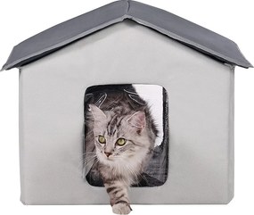 Domek dla Kota, SucceBuy Podgrzewany Domek dla Kota, Składany Domek dla Kota z Matą Grzewczą, Szary, Rozmiar M