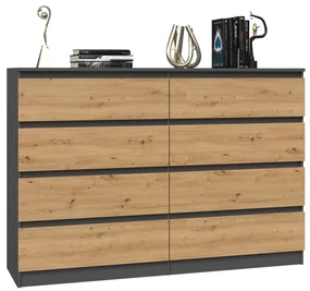 Komoda Malwa M8/140 ANTRACYT ARTISAN duża komoda, 8 szuflad, bezuchwytowe