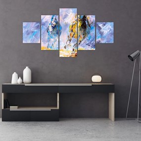 Obraz biegnących koni, obraz olejny (125x70 cm)