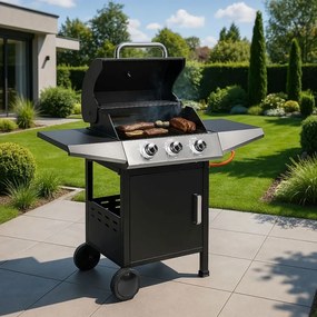 Grill gazowy z pokrywą i termometrem QL-02 na kółkach