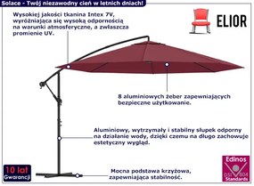 Bordowy ogrodowy parasol z aluminiowym słupkiem N9-E24