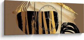 Obraz - Abstrakcja złotobrązowy N⁰2 (z zegarem) (90x30 cm)