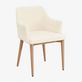 Krzesło Do Jadalni Z Podłokietnikami Z Owczej Skóry Banfil Naturalna & Chenille Biały - Sklum