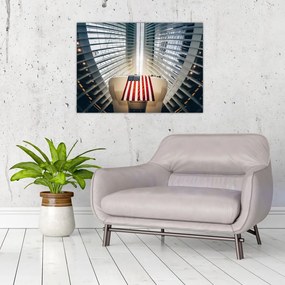 Obraz na szkle - budynek z flagą USA (70x50 cm)