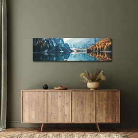 Obraz - Łodzie na jeziorze Braies (170x50 cm)