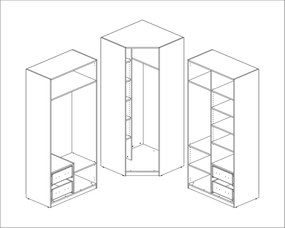 Szafa narożna z półkami i wieszakami na ubrania 189 x 214 cm – Orzech Okapi