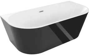 Mexen Oval wanna wolnostojąca przyścienna 160 x 80 cm, biała/czarna, przelew nikiel szczotkowany - 52671608075-97