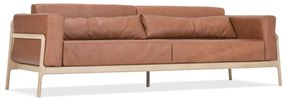 Karmelowa sofa z bawolej skóry z konstrukcją z litego drewna dębowego Gazzda Fawn, 240 cm