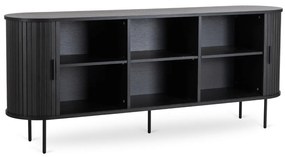 Komoda do Salonu Rozsuwana TRISH 180 cm Czarna Dwudrzwiowa Ryflowana Nowoczesna