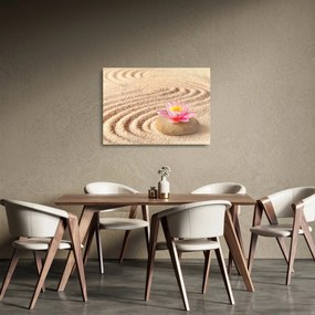 Obraz na szkle - kamień z kwiatem na piasku (70x50 cm)