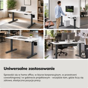 Biurko elektryczne z regulacją wysokości ergonomiczne antracytowo-białe, 1200x600 mm: ARIA