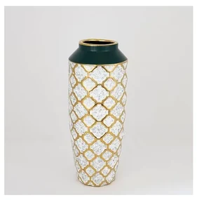 Wazon ceramiczny 31x12,5 cm biały/złoty/zielony