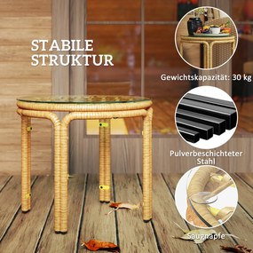 Outsunny Żółty Rattanowy Stolik Boczny z Szkłanym Blatem, Okrągły Ø50 cm