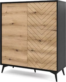 Nowoczesna komoda Fitelia 6 półek dąb evoke i czarny – elegancka i funkcjonalna do salonu