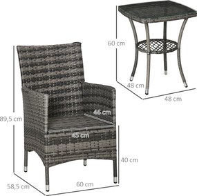 Outsunny 3-cz. zestaw ogrodowy ze stolikiem bocznym