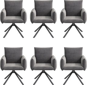 Zestaw 6 krzeseł do jadalni - 60 x 60 x 88 cm - krzesła tapicerowane - obrotowe 360° - aksamitne - szare