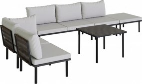 Outsunny Zestaw Mebli Ogrodowych 5-6 Osób Sofa Dwuosobowa, Krzesła, Narożnik, Stolik, Podnóżek | Aosom PL