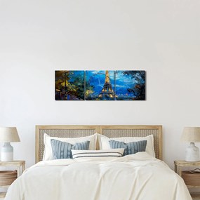 Obraz - Obraz olejny przedstawiający wieżę Eiffla (z zegarem) (90x30 cm)