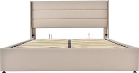 Łóżko z pojemnikiem 140x200 cm - Beżowy len - Łóżko z tapicerowanym zagłówkiem i stelażem z listew - Bez materaca