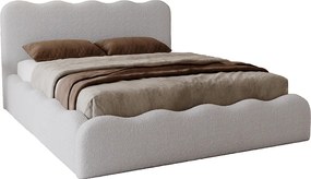 Emporius Wave łóżko 140x200 cm - łóżko z pojemnikiem, łóżko tapicerowane 140x200 do sypialni - tkanina boucle, jasny szary (Anthology 15)