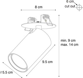 Nowoczesny podtynkowy reflektor czarny GU10 50 mm - Chels