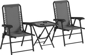 Outsunny Zestaw bistro 3-częściowy ze stali odporny na warunki atmosferyczne Zestaw mebli ogrodowych ze składanym stolikiem bistro Uchwytem na kubki Krzesła ogrodowe Ciemnoszary | Aosom PL