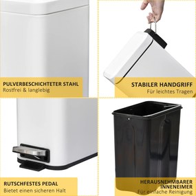 HOMCOM Kosz na śmieci 5L z pedałem i pokrywą do salonu Biały elegancki design łatwe czyszczenie | Aosom PL