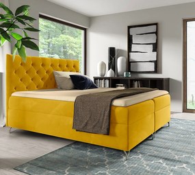 Żółte łóżko kontynentalne z pikowanym zagłókiem 5 rozmiarów T9-R67