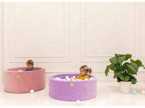 Aesthetic okrągły suchy basen z piłeczkami 7cm dla dziecka, 90x30cm/200 piłek, sztruksowy, ecru, piłki: biała perła - meowbaby®