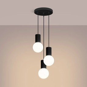 Lampa wisząca HALO 3P czarna ryflowana SOLLUX  LIGHTING